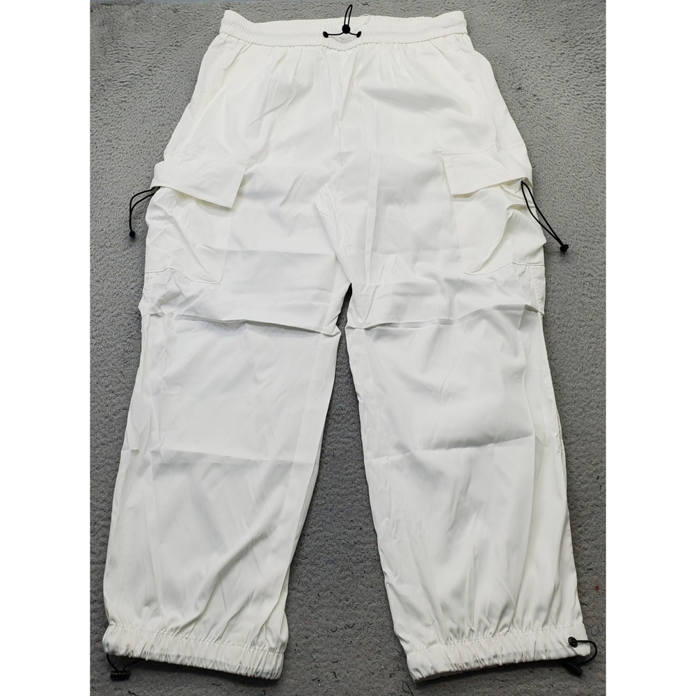 COOFANDY Cargo Pants Mens 40W White Pleated Elastic Waist Casual Drawcord Ankle